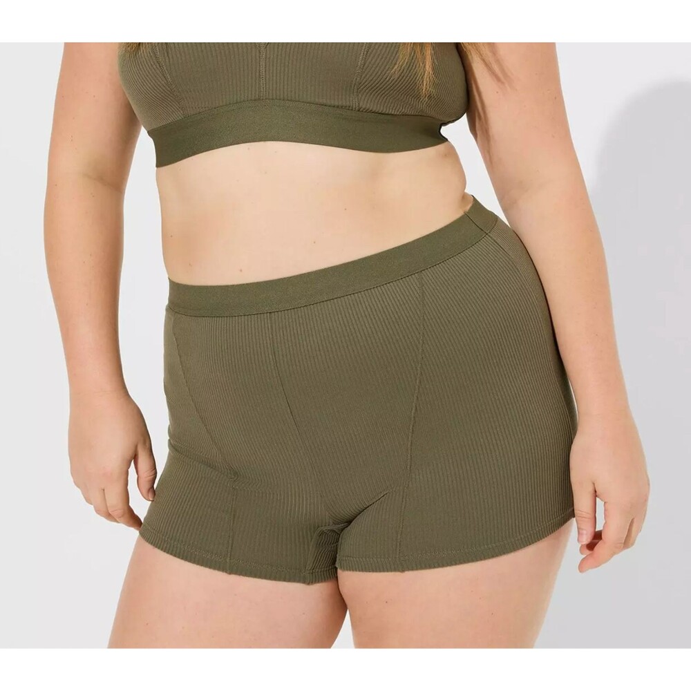 Torrid 1X Ribbed High Rise Shortie Panty Olive Green Microfiber Full Coverage